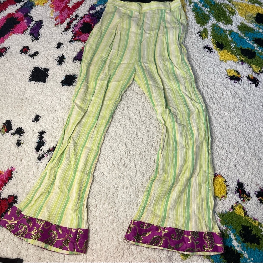 Funky green 70s pants with paisley trimming